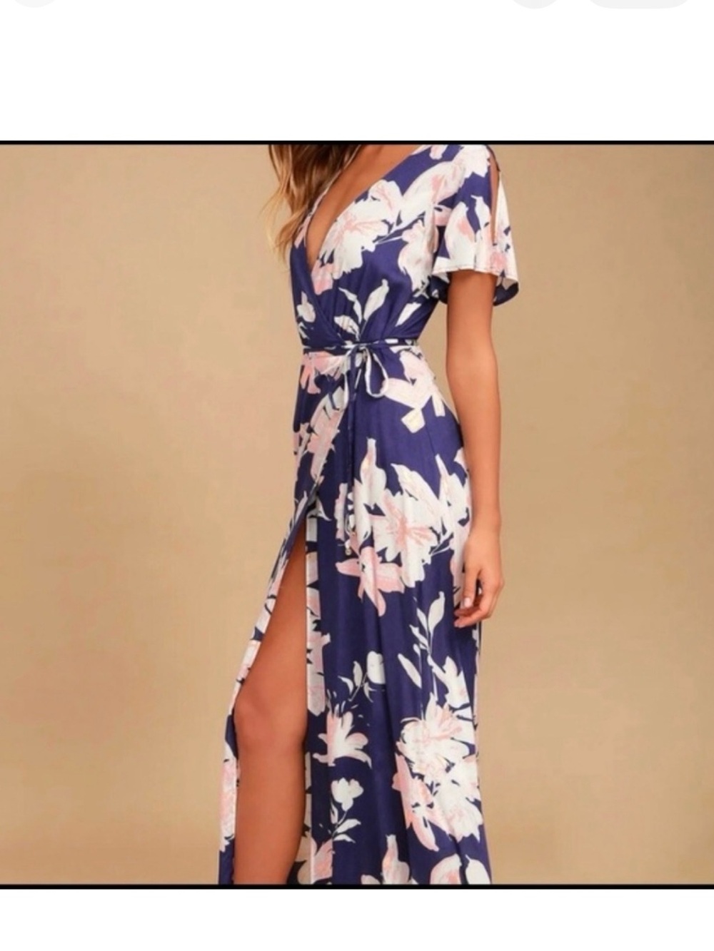 Lulu's Navy Floral Wrap Maxi Dress with Pink Blooms